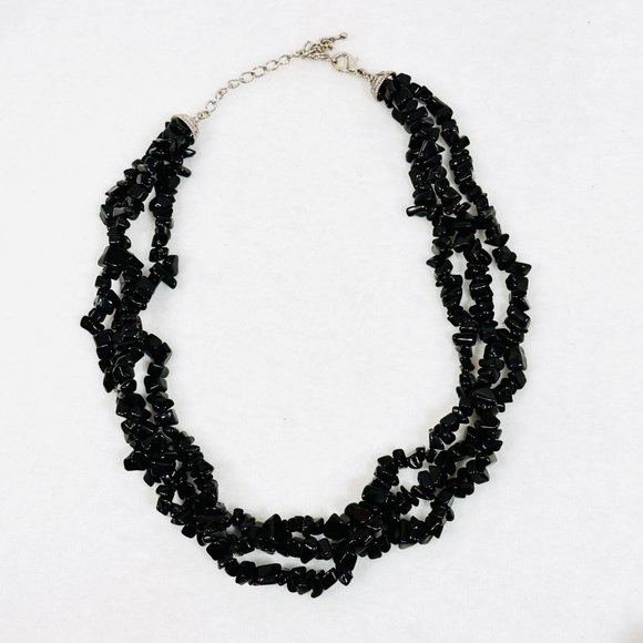 Onyx 3-Strand Chunky Necklace 15.5" + 3" Extender - Picture 3 of 7